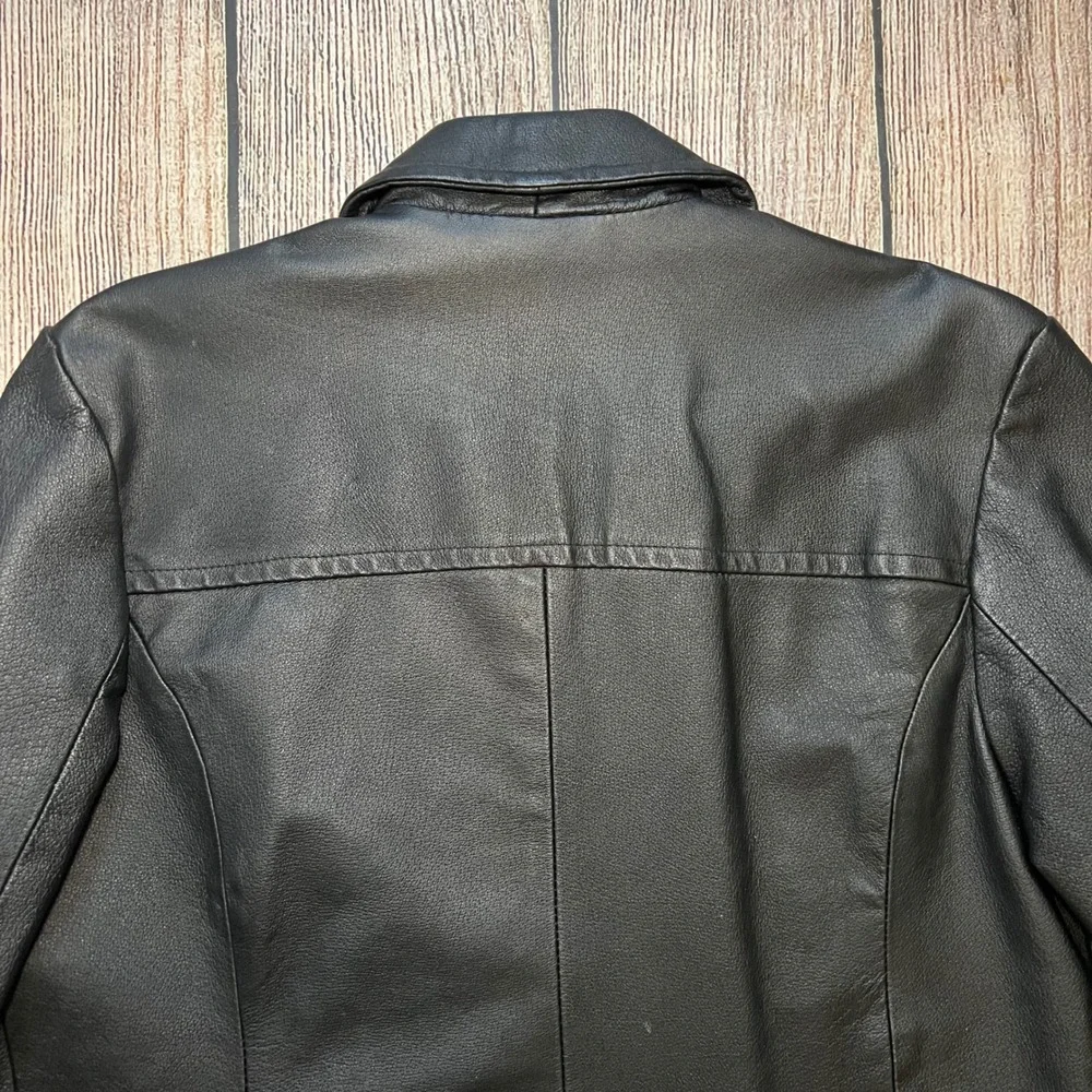 Vintage G-III Black Genuine Leather Jacket Womens Large 90s button up  Y2K Biker